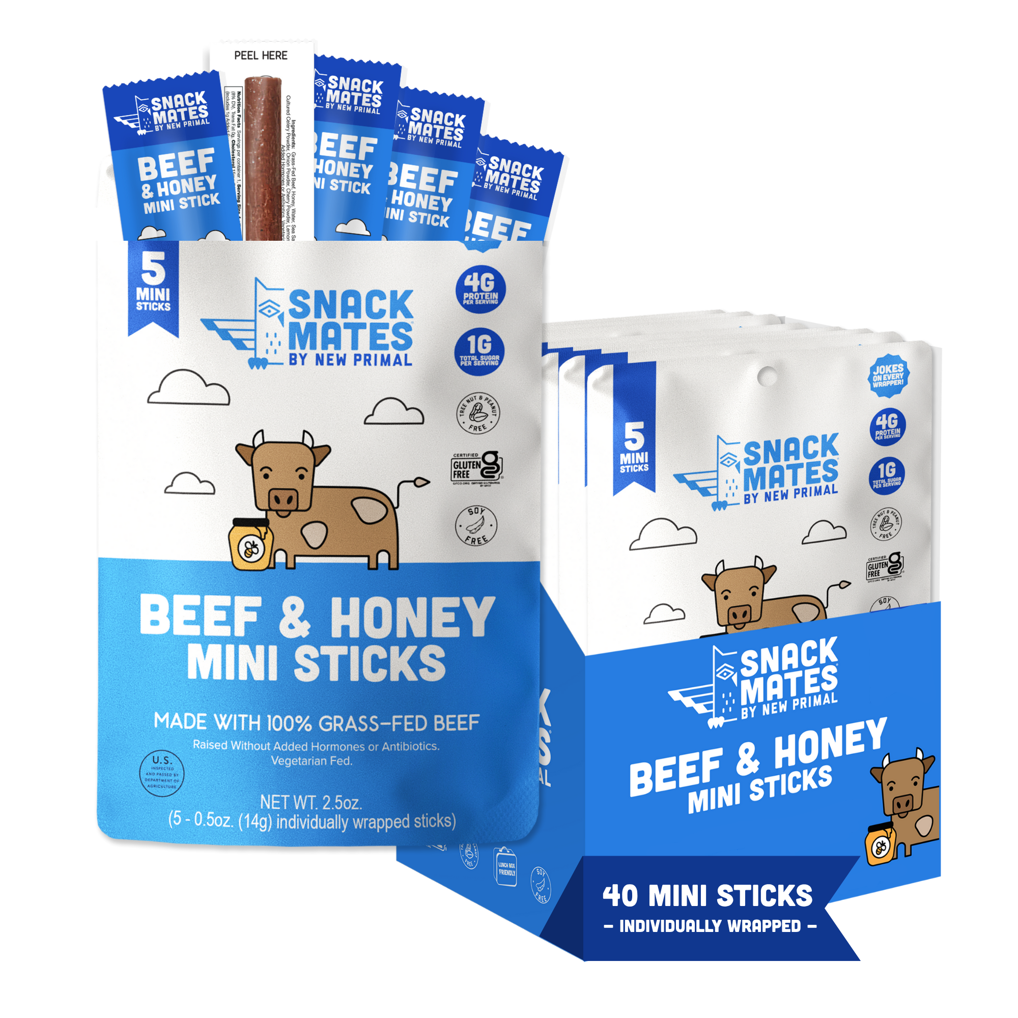 Snack Mates Beef & Honey Mini Meat Sticks, (8 Bags , 40 Mini-Sticks)