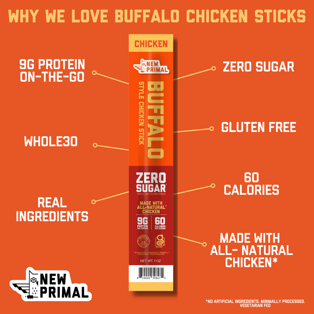 Buffalo Style Chicken Sticks, All-Natural Chicken, Zero Sugar (5 Sticks)
