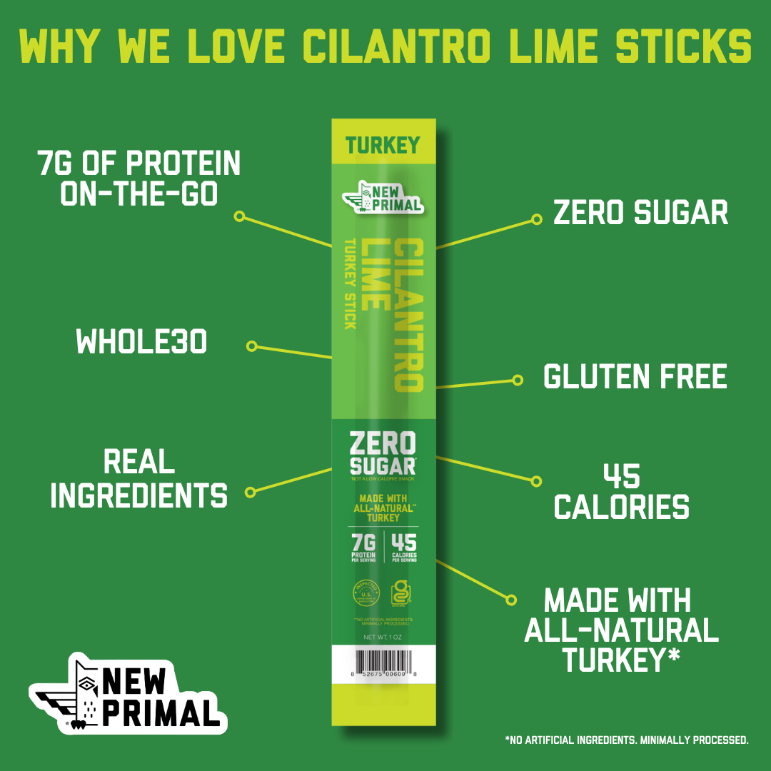 Cilantro Lime Turkey Meat Sticks, All-Natural Turkey, Zero Sugar (20 Sticks)