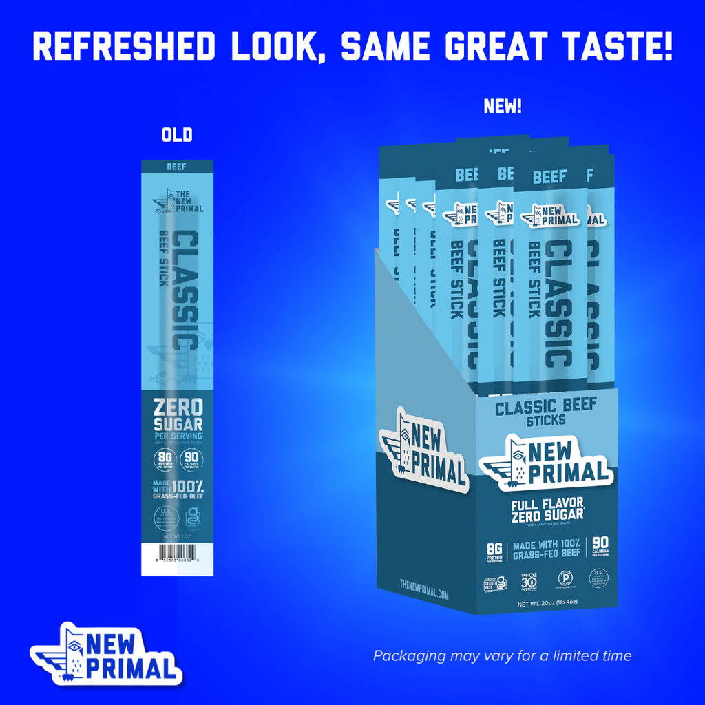 Classic Beef Meat Sticks, 100% Grass-Fed Beef, Zero Sugar (20 Sticks)