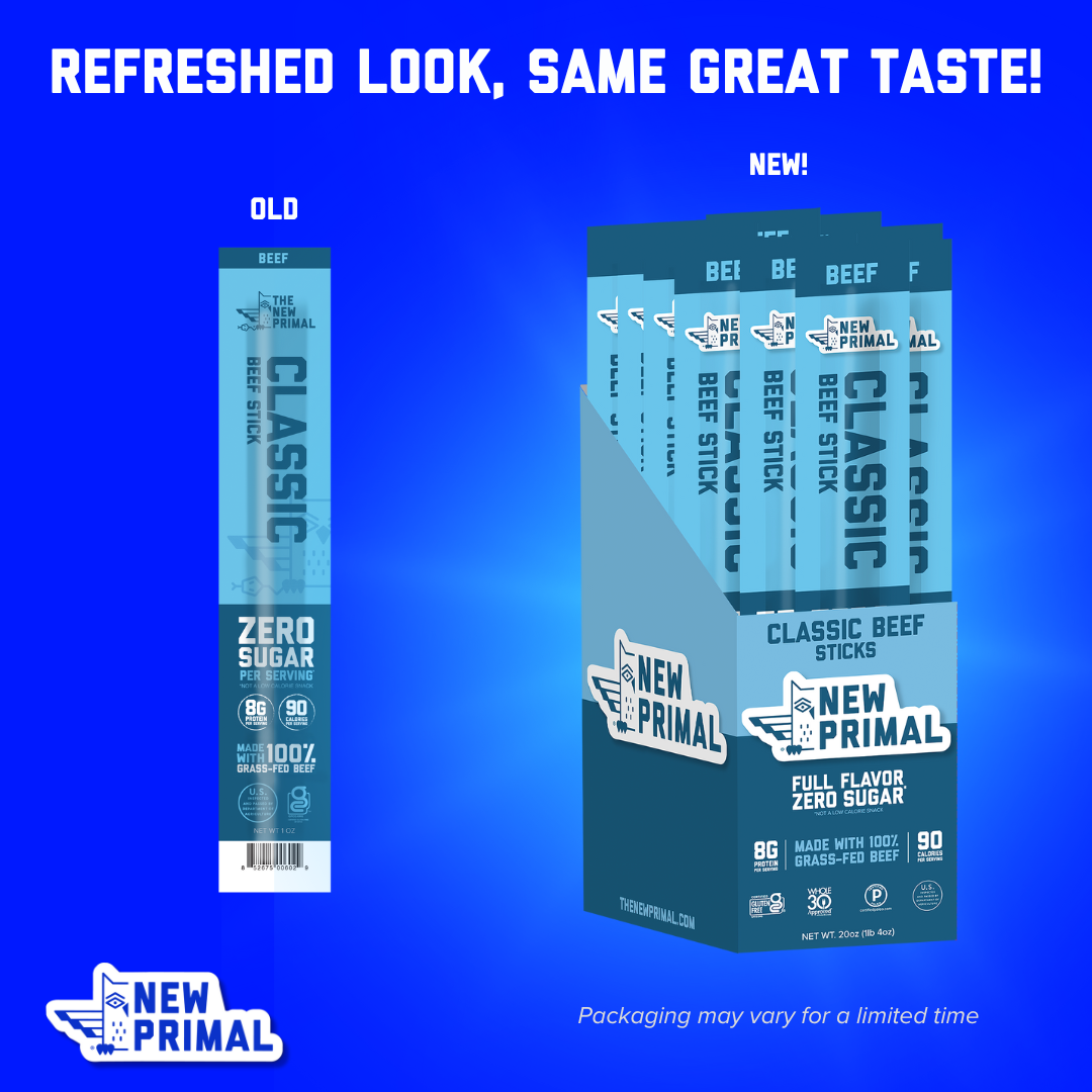 Classic Beef Meat Sticks, 100% Grass-Fed Beef, Zero Sugar (20 Sticks)