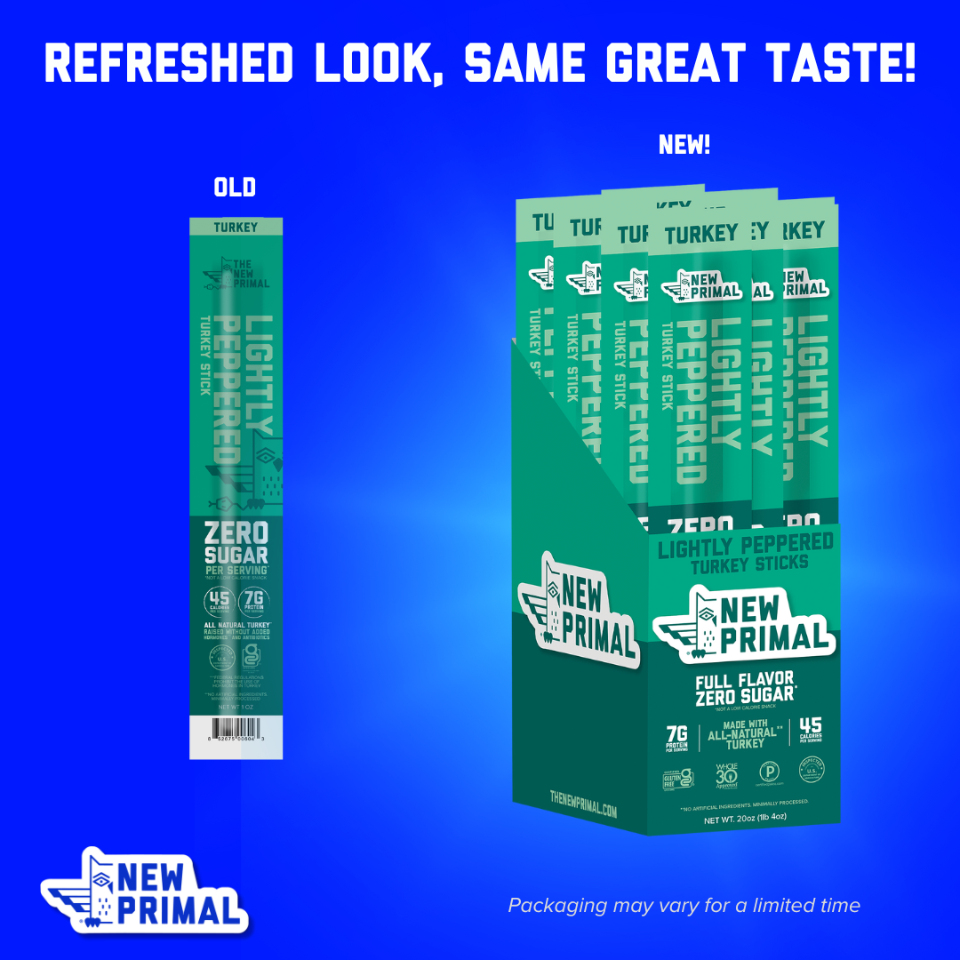 Lightly Peppered Turkey Meat Sticks, All-Natural Turkey, Zero Sugar (20 Sticks)