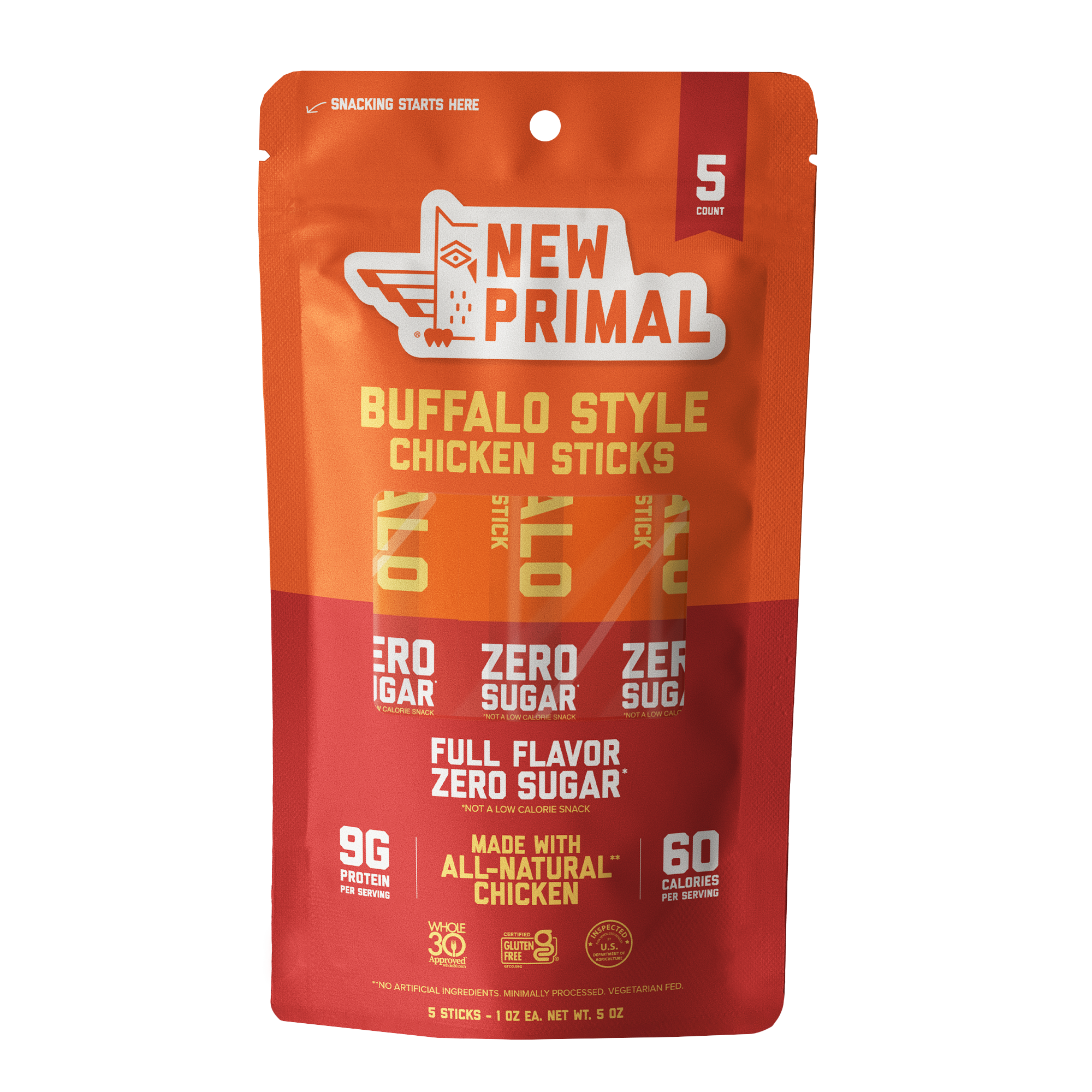 Buffalo Style Chicken Sticks, All-Natural Chicken, Zero Sugar (5 Sticks)