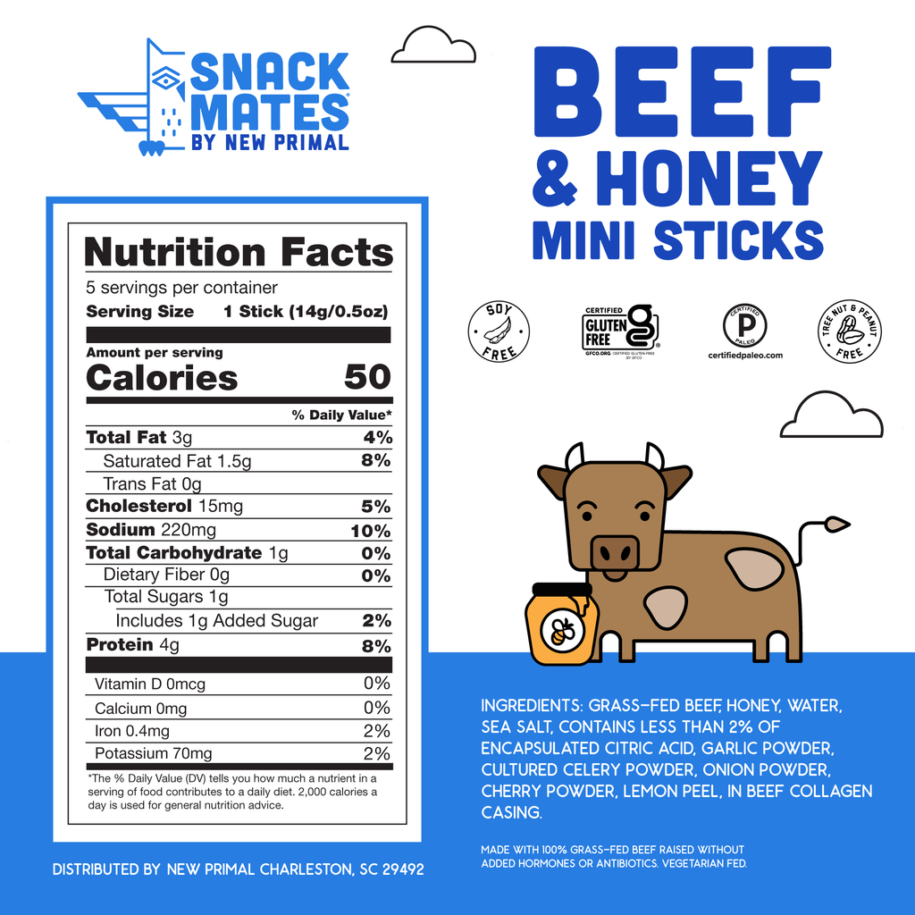 Snack Mates Beef & Honey Mini Meat Sticks, (8 Bags , 40 Mini-Sticks)
