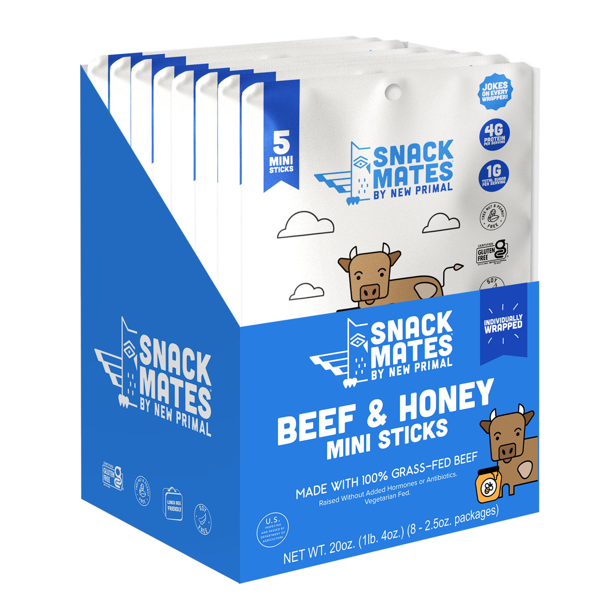 Snack Mates Beef & Honey Mini Meat Sticks, (8 Bags , 40 Mini-Sticks)