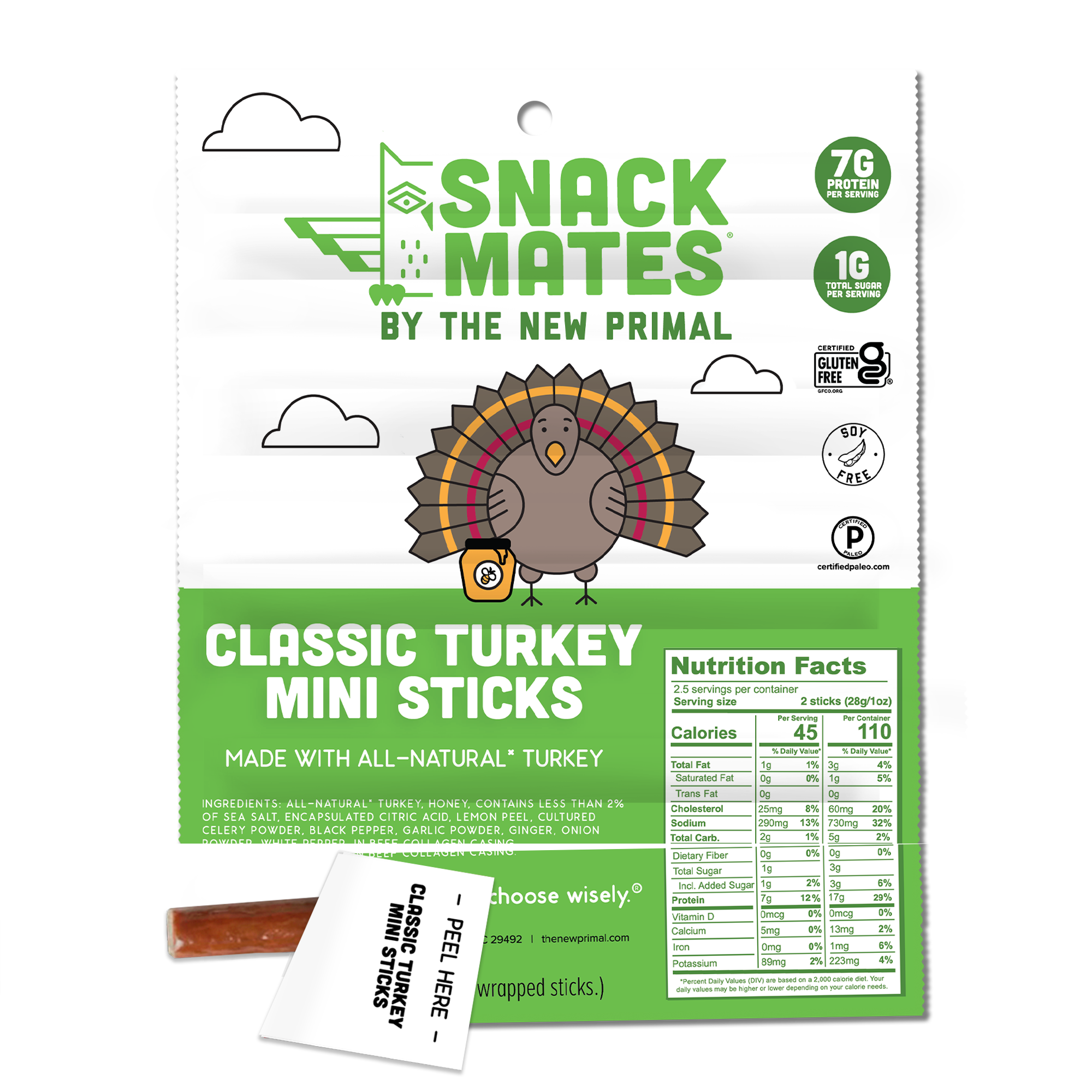Snack Mates Classic Turkey Mini Meat Sticks, All-Natural Turkey (8 Packs, 40 Mini-Sticks)
