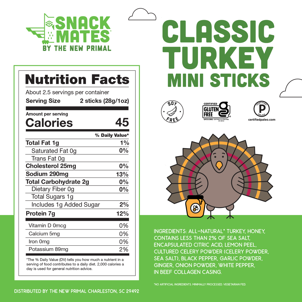 Snack Mates Classic Turkey Mini Meat Sticks, All-Natural Turkey (8 Packs, 40 Mini-Sticks)