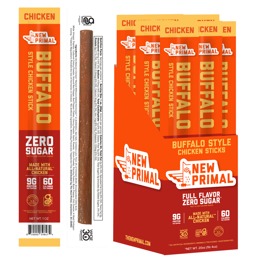 Buffalo Style Chicken Meat Sticks, All-Natural Chicken, Zero Sugar (20 Sticks)
