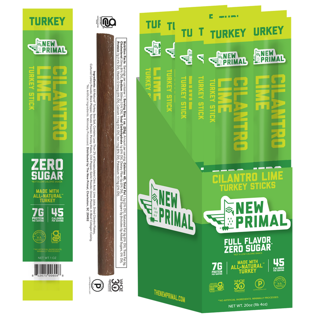 Cilantro Lime Turkey Meat Sticks, All-Natural Turkey, Zero Sugar (20 Sticks)