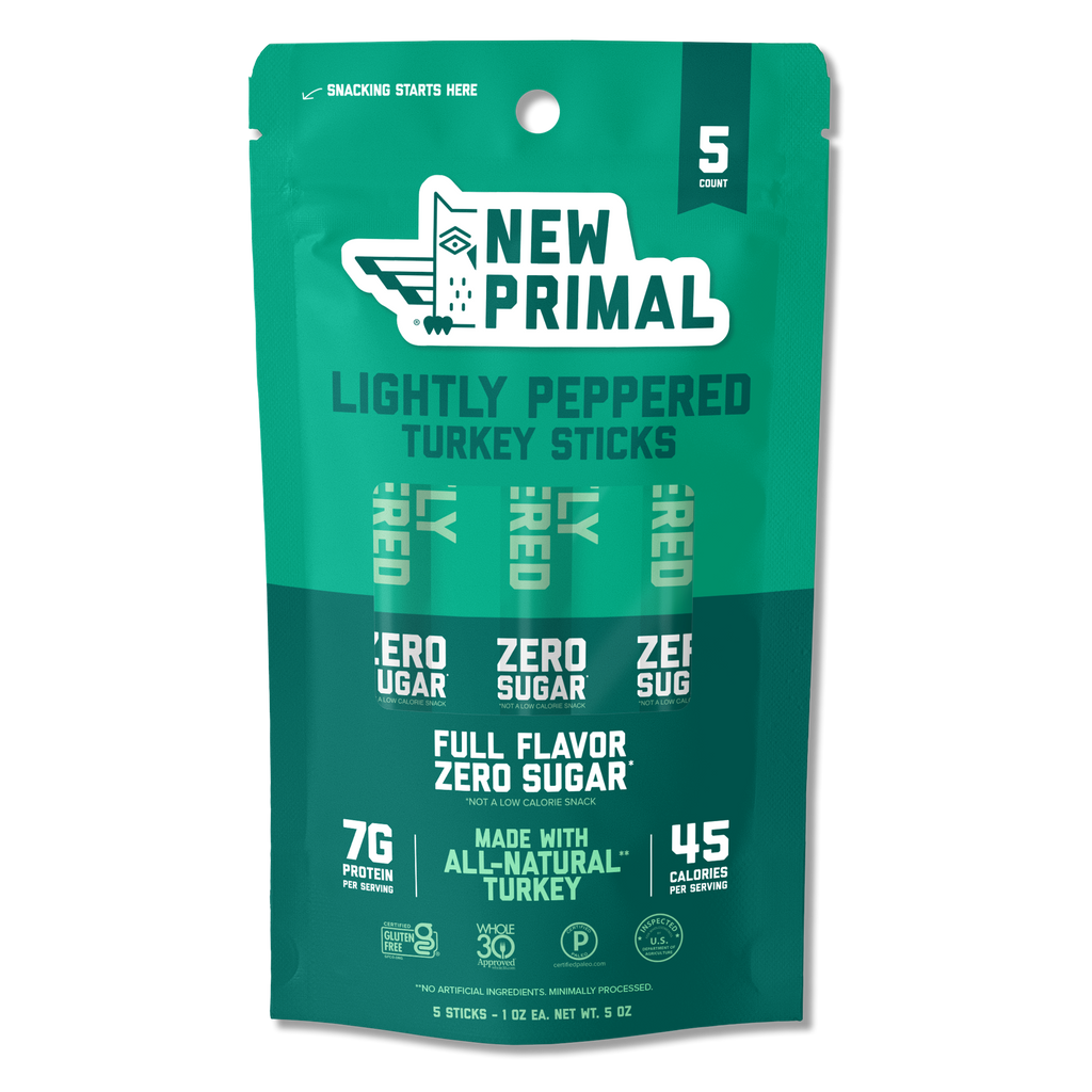 Lightly Peppered Turkey Meat Sticks, All-Natural Turkey, Zero Sugar (5 Sticks)