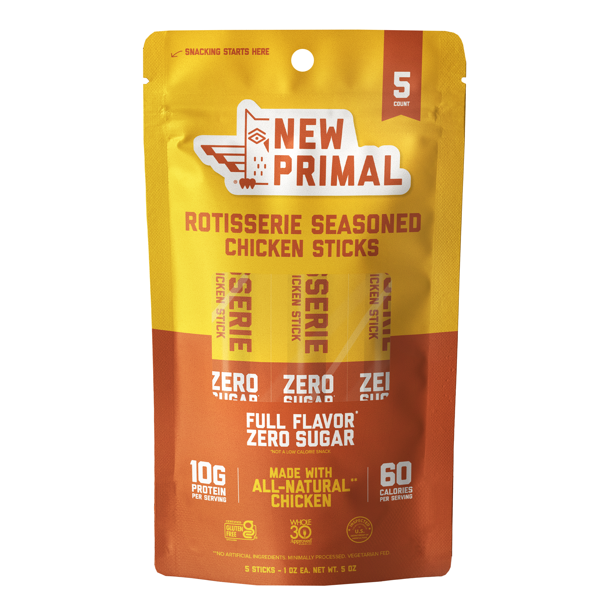 Rotisserie Seasoned Chicken Sticks, All-Natural Chicken, Zero Sugar (5 Sticks)