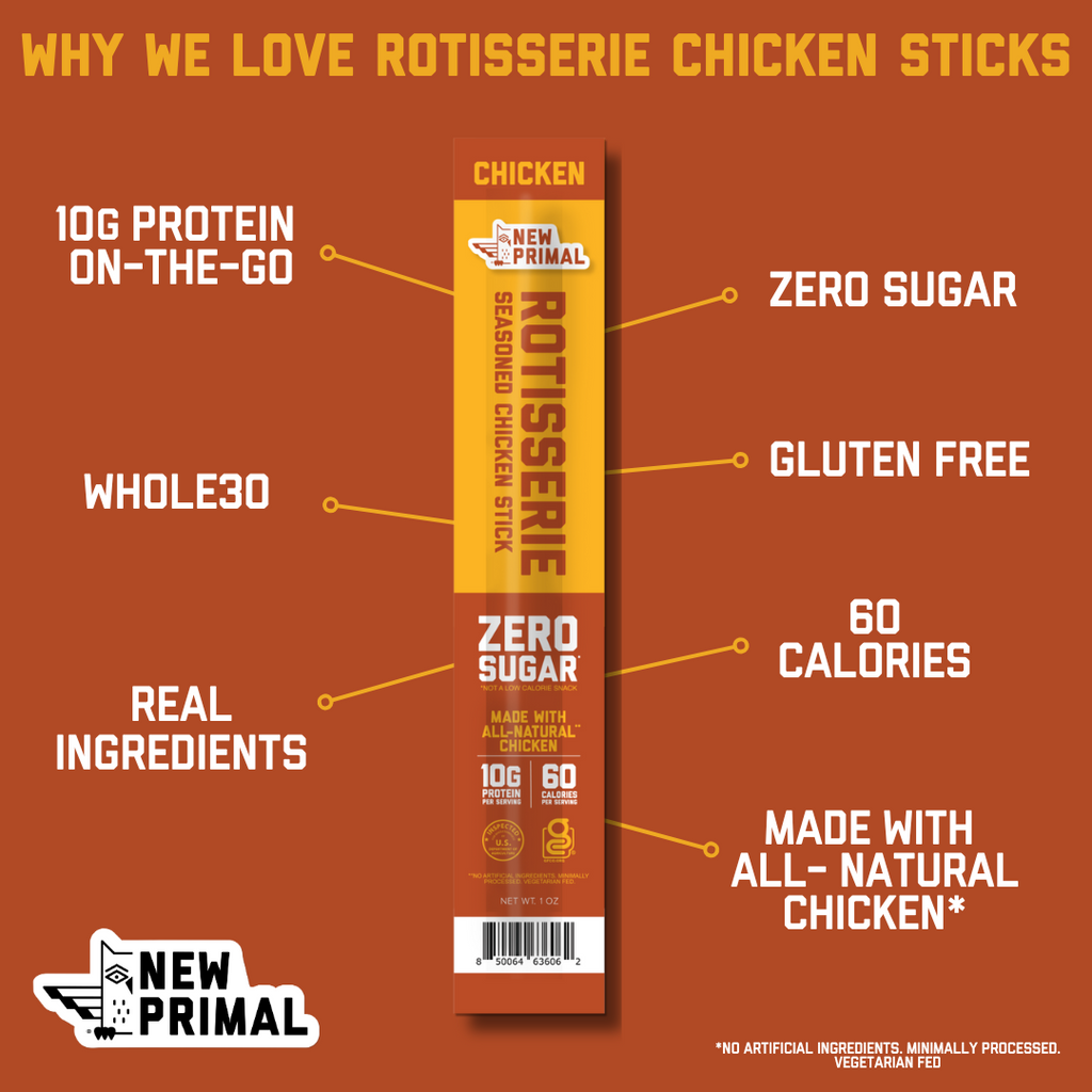 Rotisserie Seasoned Chicken Sticks, All-Natural Chicken, Zero Sugar (5 Sticks)