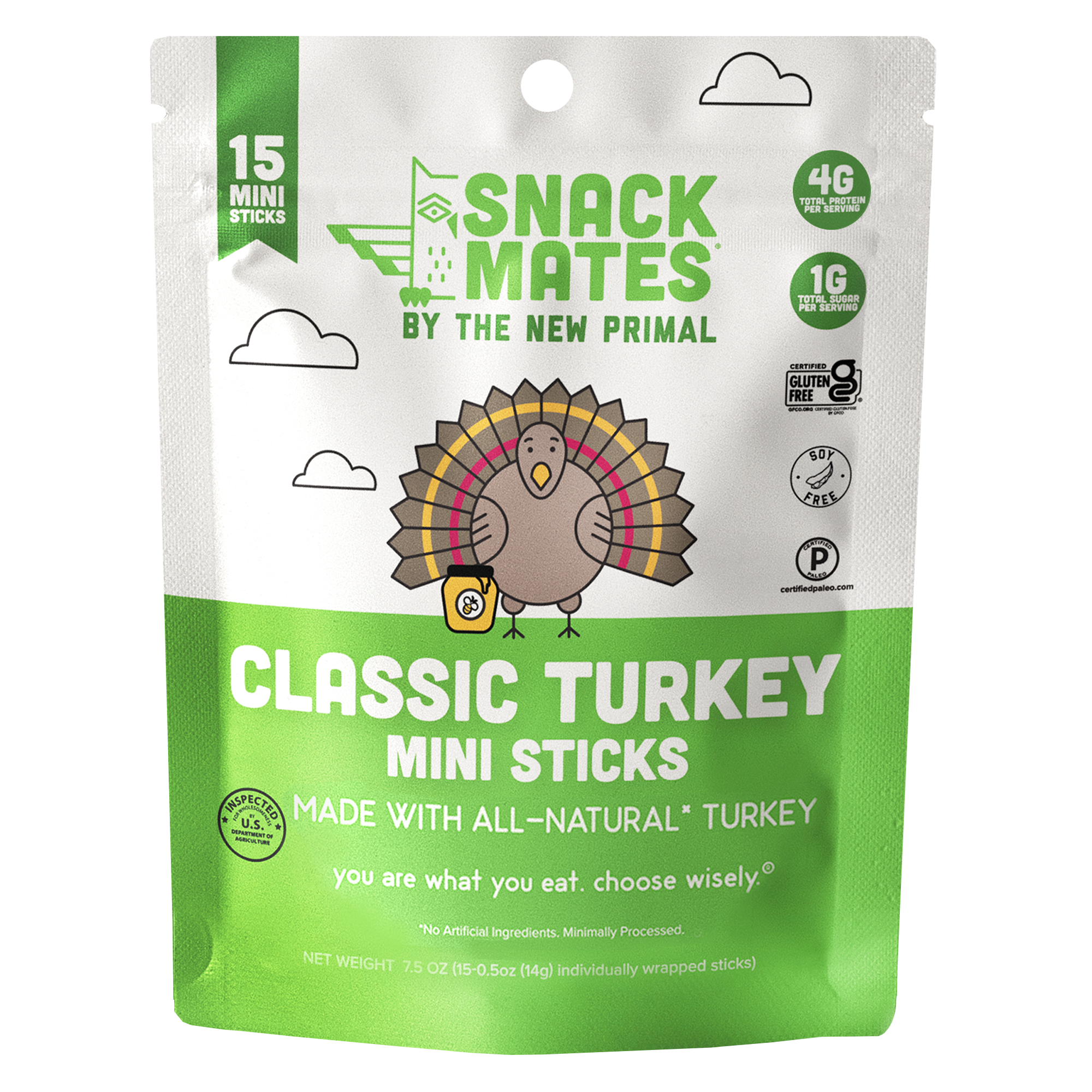 Snack Mates Turkey Mini Meat Sticks Value Pack, All-Natural Turkey (15 Mini-Sticks)