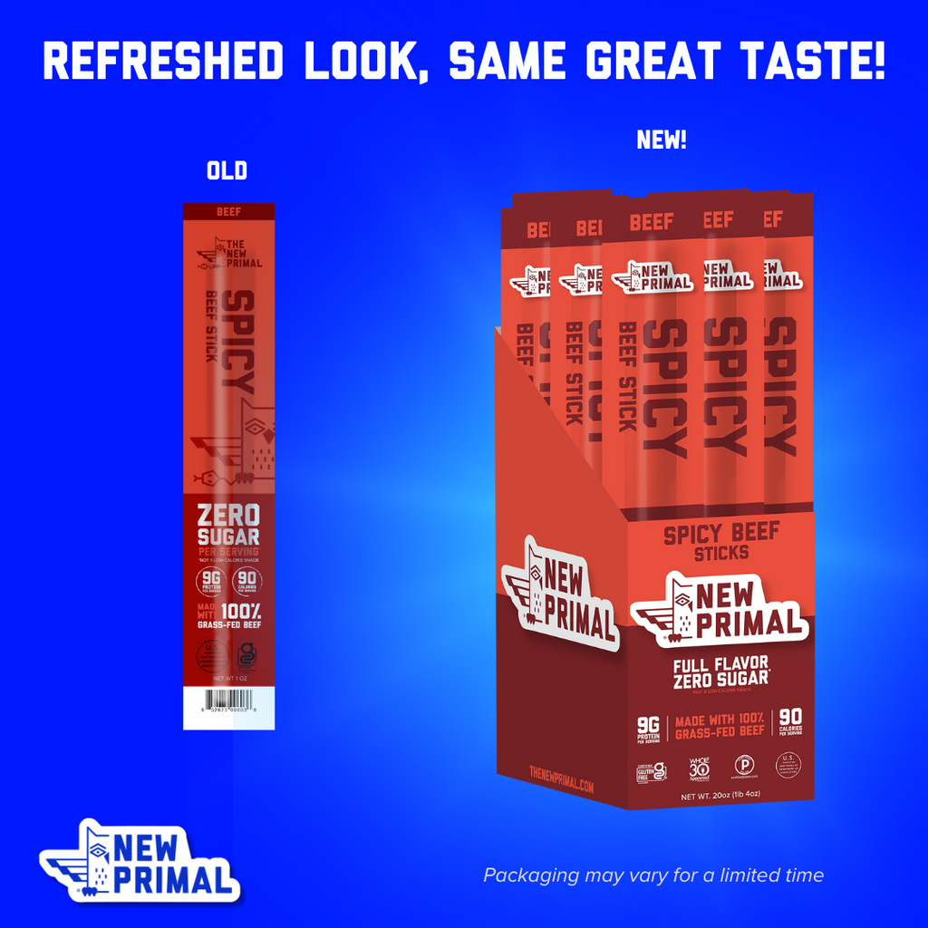 Spicy Beef Meat Sticks, 100% Grass-Fed Beef, Zero Sugar (20 Sticks)