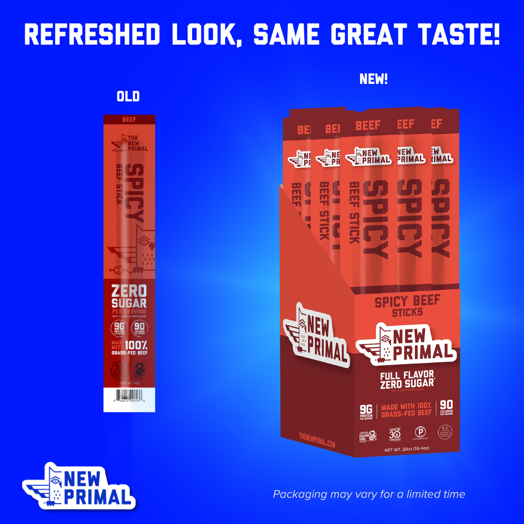 Spicy Beef Meat Sticks, 100% Grass-Fed Beef, Zero Sugar (20 Sticks)